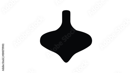 Black spinning top silhouette isolated on white background, simple toy object design