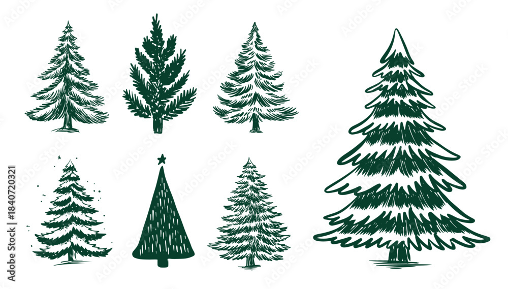 Obraz premium Christmas green trees set on white