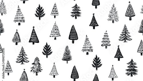 Christmas tree pattern, hand drawn illustration on white	
