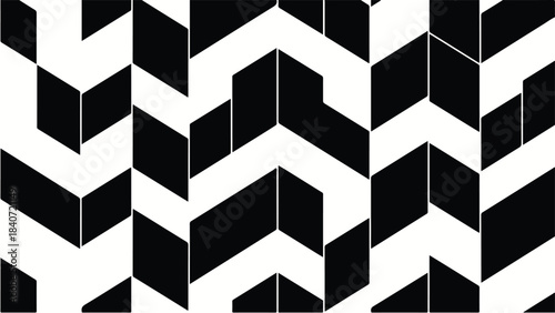 Geometric black and white chevron pattern background with 3D cubes for design and decoration