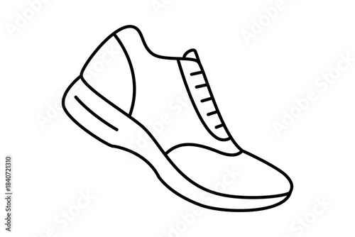 Running shoe line art. Sport footwear for athletic activity. Fitness trainer accessory for run, health, cardio. Vector illustration