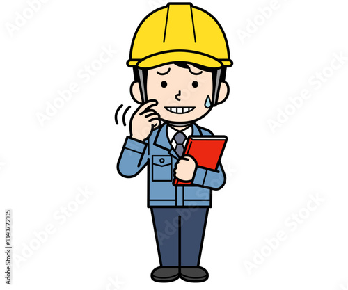 ファイルを持って動揺するヘルメットをかぶった現場監督の男性