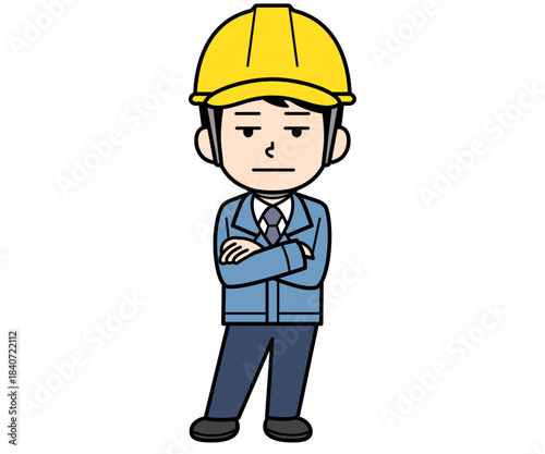 呆れているヘルメットをかぶった現場監督の男性