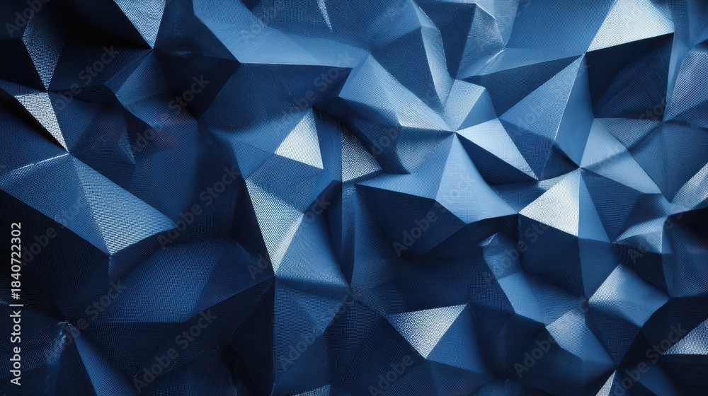 Fototapeta premium Premium 3D Render of Chaotic Triangular Wall Design in Blue Background - Architectural Stage with No People