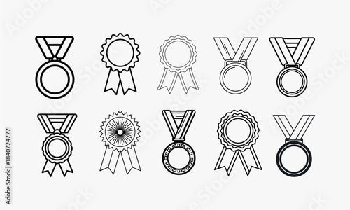 Collection of Award Medals and Ribbons Vector Icons.