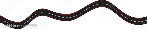 Illustration of a curved asphalt highway with white dashed lines, abstract graphic element for travel and route concepts