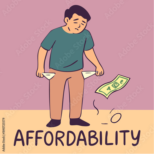 empty pockets and falling cash on purple-beige field of financial strain