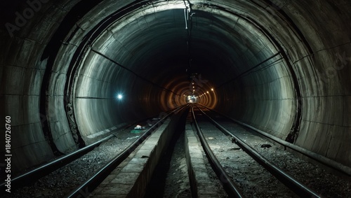Underground metro tunnel, metro tracks
