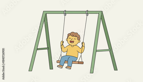 A serene moment on a playground swing a child gently swaying back and forth a peaceful expression reflecting pure joy in motion.