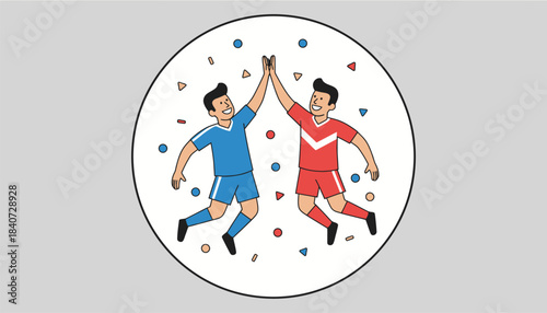 Two teammates celebrating a goal with highfives capturing the joy of success and camaraderie.