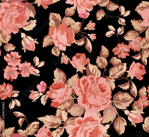 Hand draw rose pattern in vector. Seamless floral pattern design