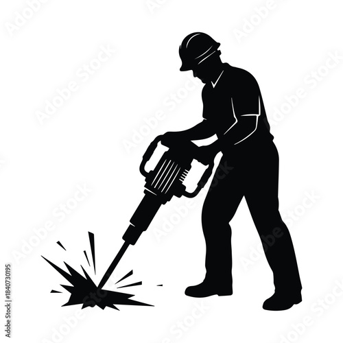 Jackhammer worker silhouette Vector, illustration