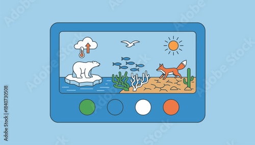 An interactive touchscreen display where attendees can learn about climate change and its effects on wildlife through animations.