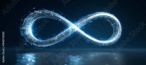 Infinity Symbol: A radiant, glowing infinity symbol illuminated against a dark background, evoking ideas of endless possibilities, eternity, and innovation. 