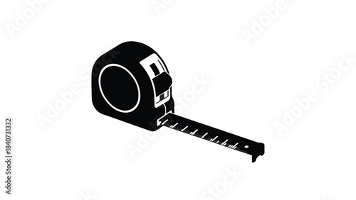 Tape measure tool for measurement and construction on white background, isolated, black and white, industrial, precision, DIY, carpentry, engineering