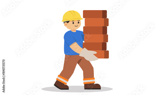 Worker lifting bricks in gloves – construction labor illustration