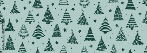 Christmas tree white on green, hand drawn illustrations.