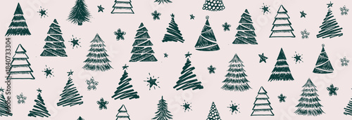 Christmas tree pattern, hand drawn illustrations.	
