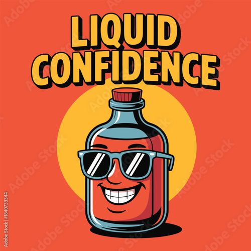 Liquid Confidence Funny Cool Red Bottle Black Sunglasses T Shirt Design