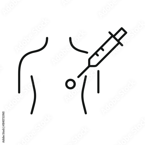 Minimalist black line icon showing a human torso with a syringe performing a biopsy. 