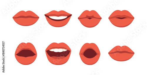 Lips vector illustration, eight lip expressions, flat vector style design