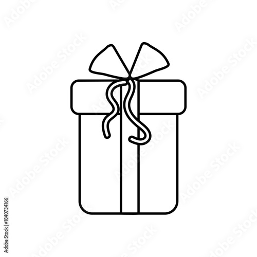 Simple Line art gift box with bow.  b
Black and white line art icon. Vector illustration