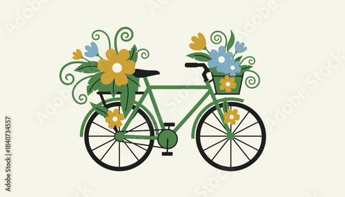 A bicycle decorated with flowers and greenery reflecting a sustainable mode of transportation during a citywide climate march.