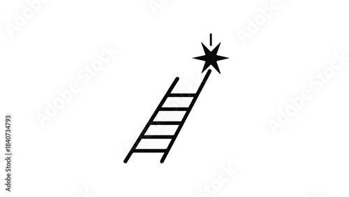 Simple minimalist line drawing of ladder reaching up to star symbolizing success and aspiration in business and personal growth