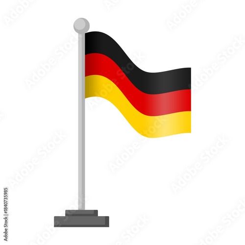 Vibrant German Flag Vector Illustration Waving on a Pole: High-Quality National Symbol Icon, available as an EPS file, Isolated on a Pristine White Background, Perfect for Web and Print Designs