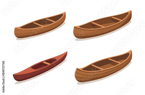 Canoe variations collection, flat vector illustration of kayaks and boats