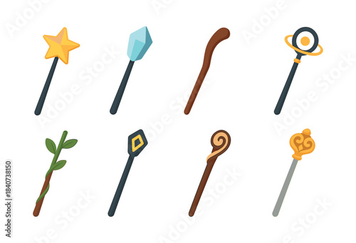 Magic wand flat vector illustration. Magic wand icons