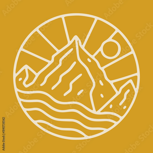 Solid Peak Beside Tranquil Sea Shore for t shirt sticker illustration