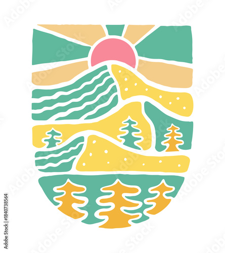 Echoes of Wilderness Around the Mountain for t shirt sticker illustration