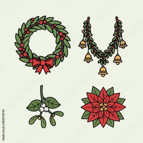 A collection of four colorful icons representing sound, signal strength, mute, and play functions.