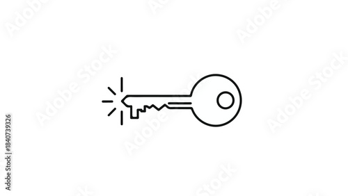 Shiny metal key with spark or light effect, symbolizing solution, opportunity, or success, on clean white background