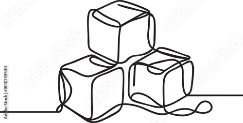 Stack of three ice cubes continuous line drawing illustration minimalist design for beverage and refreshment concepts isolated on white