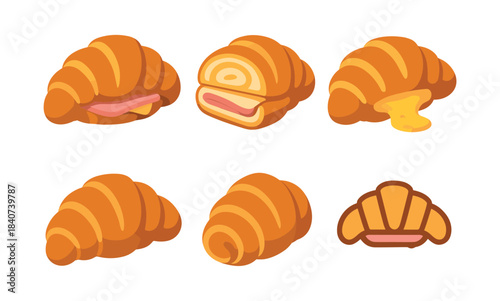 Croissants and fillings, bakery delights, flat vector illustration