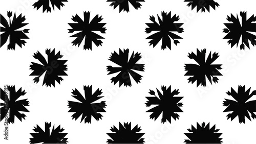Black floral silhouettes on white background, abstract flower shapes, modern minimalist design, decorative elements, vector illustration