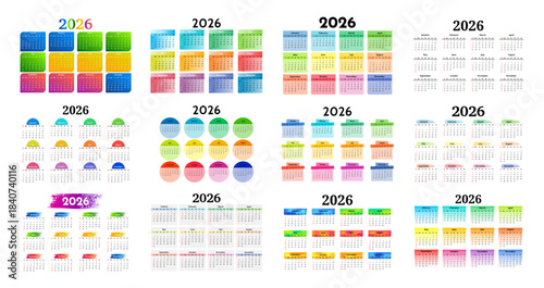 Calendar for 2026 isolated on a white background