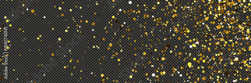Gold glittering dust with stars on transparent backdrop