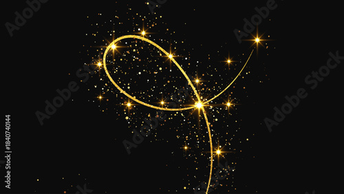 Gold glittering confetti wave and stardust