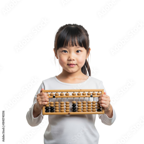 Enthusiastic young student learning mathematics with a traditional abacus