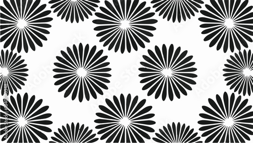 Geometric flower pattern black and white abstract background with white space for text modern minimalist design