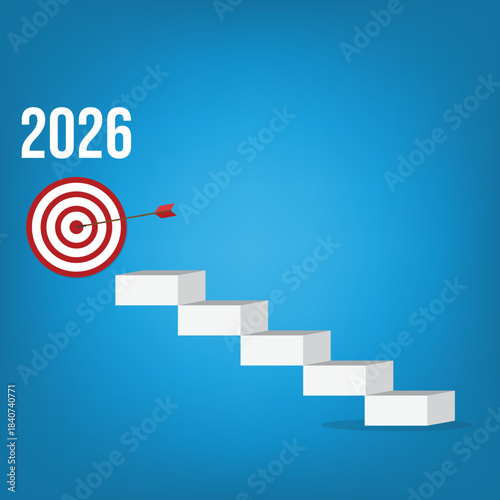 Business target for a year 2026 and red arrow hits center,	