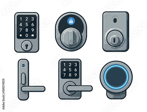 Digital lock designs, smart security systems, flat vector illustration
