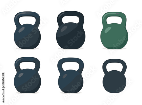 Kettlebell set, gym equipment, fitness weights, flat vector illustration