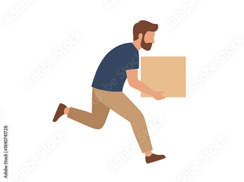 Illustration of a man walking with a blank paper board and an empty promotional card mockup, displaying an ad banner and placard, rendered as a flat vector on a white background