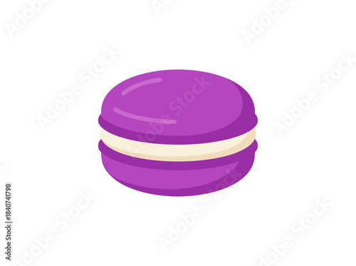 Delicious macaroon: a French macaron dessert, almond pastry filled with cream, sugar biscuit flavored with lavender or blueberry, a tasty treat, depicted as a flat cartoon vector illustration on a