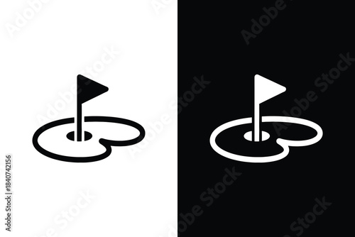 Minimal golf icon design, Minimal golf flag and hole vector