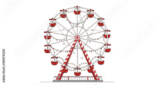 Red and white ferris wheel illustration on a white background.